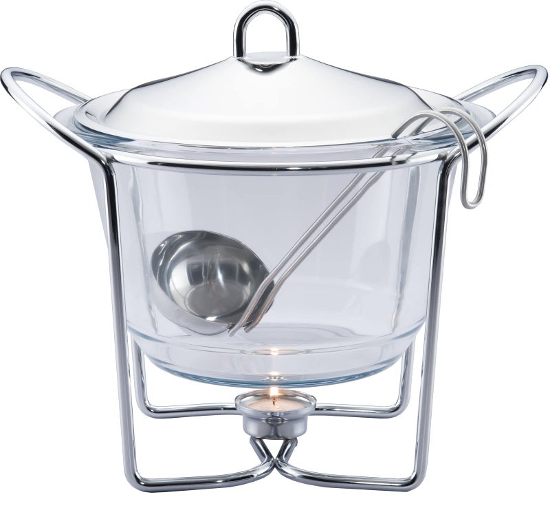 Galashield 4 Quart Soup Warmer | Soup Tureen for Parties Buffet, Stainless Steel Soup Chafer with Glass Serving Dish and Ladle - Image 1